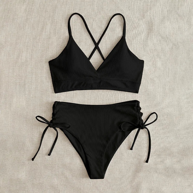 Cikini V-Neck Lace-Up Bikini Set