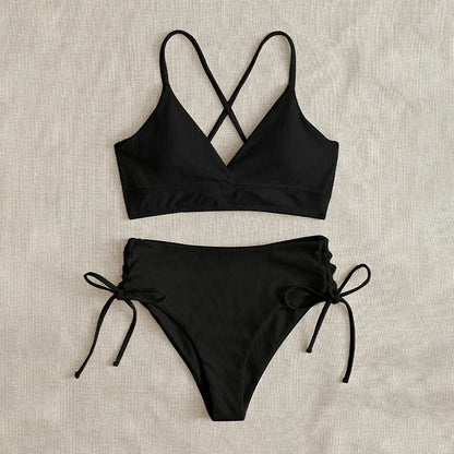 Cikini V-Neck Lace-Up Bikini Set