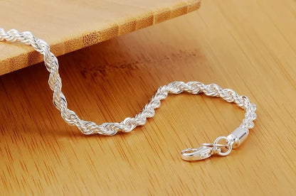 Fashion Charm 925 Sterling Silver Twisted Rope Chain Bracelet