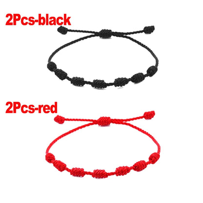 Handmade Knot Black & Red String Bracelet with Adjustable Lucky Charm