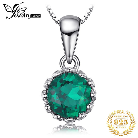 Round Simulated Nano Emerald 925 Sterling Silver Pendant Necklace