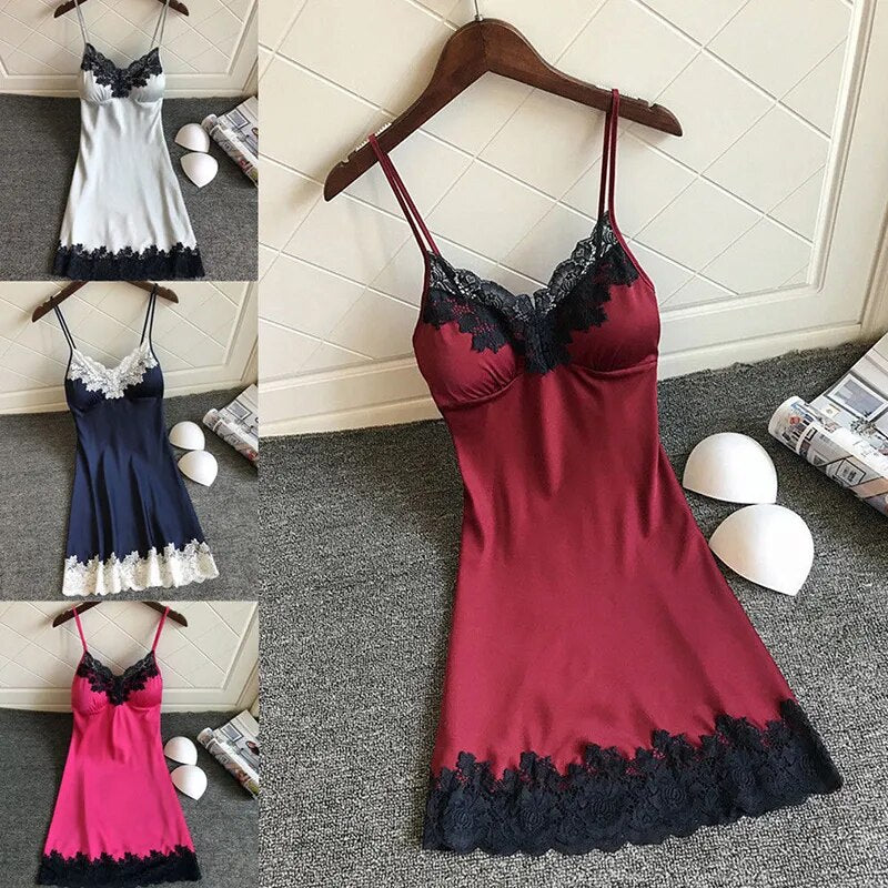 Women's Sexy Lingerie Summer Silk Night Gown Mini Night Dress Sleepwear