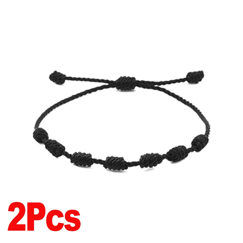 Handmade Knot Black & Red String Bracelet with Adjustable Lucky Charm