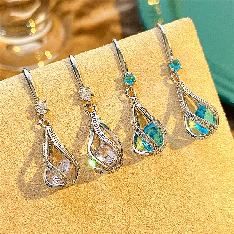 Fine New 925 Sterling Silver Luxury Crystal Zircon Earrings Charms for Woman Cute Engagement Wedding Jewelry Gift