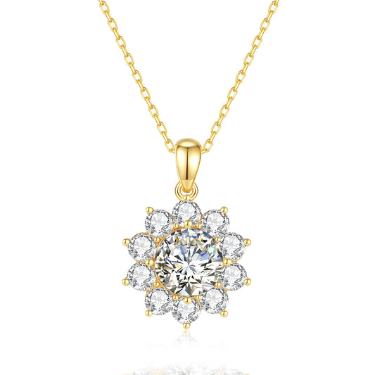 18k Gold Moissanite Necklace with Flower Pendant