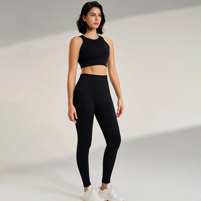 Women’s Yoga Clothing Set with High Waisted Leggings & Seamless Top