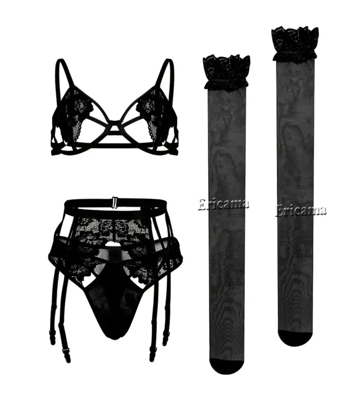 Women's Lace Garter Lingerie Set with Choker - Sexy Underwire Bra & Thong