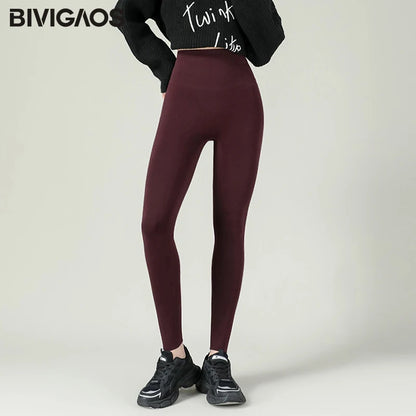 Women's Autumn Winter High-Waist Fleece-Lined Cotton Leggings