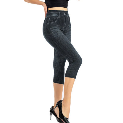 TikTok Viral Denim Print Leggings – Scrunch Butt, High-Waisted & Stretch Fit