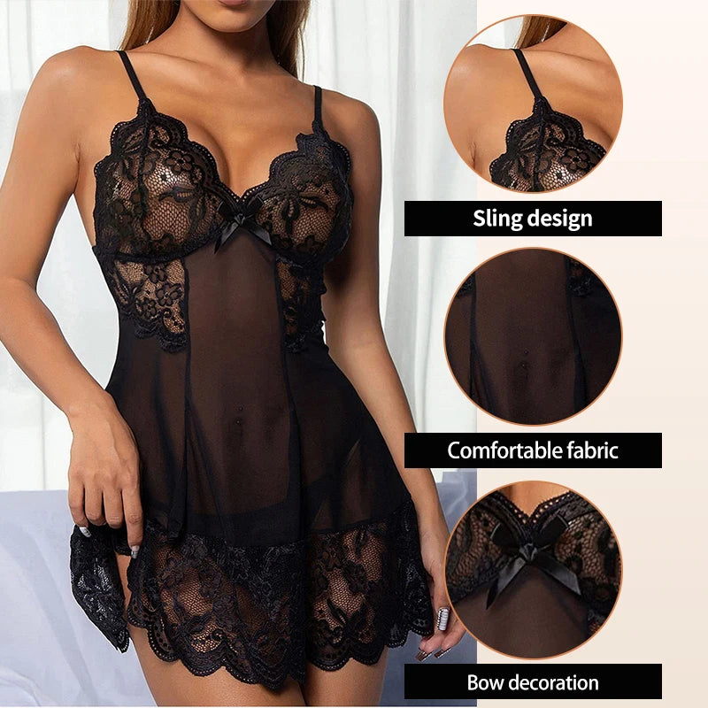 Plus Size Lace Sheer Dress - Erotic See-Through Lingerie for Women
