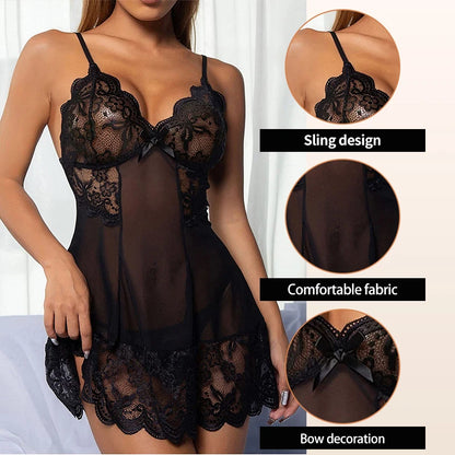 Plus Size Lace Sheer Dress - Erotic See-Through Lingerie for Women