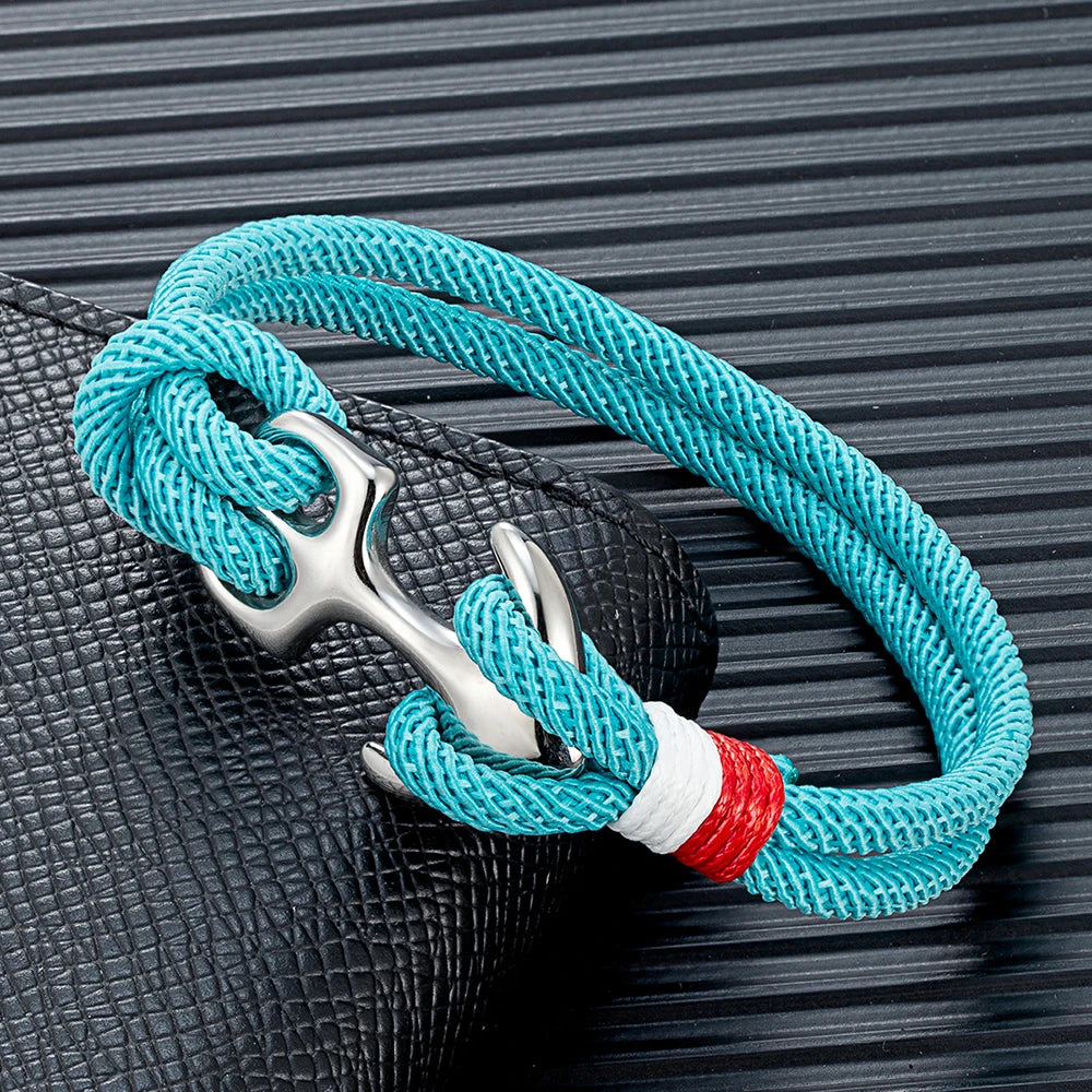 Double Strand Men's Anchor Bracelets with Nautical Survival Rope Stainless Steel Anchor Buckle