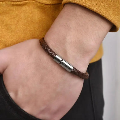 Classic Single Layer Leather Bracelet - Simple Braided Black & Brown Unisex Jewelry