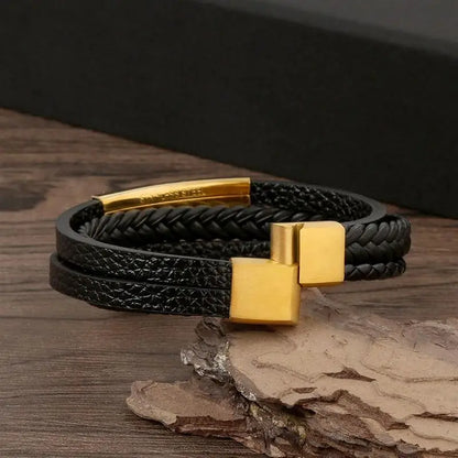 21cm Classic Men's Leather Bracelet - Hand-Woven Multi-Layer Charm