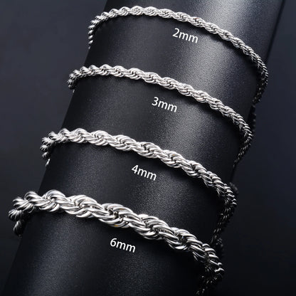 Men's Stainless Steel Rope Chain Bracelet - Gold & Silver Jewelry