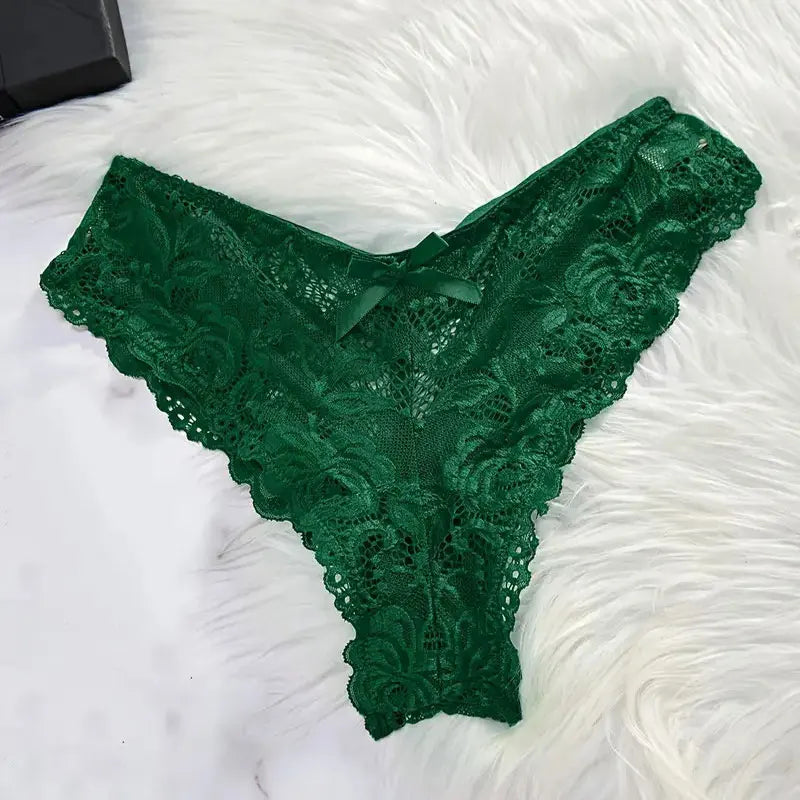 2-Piece Lace Nightgown Set – Green Transparent Nightdress with Bra & Panty
