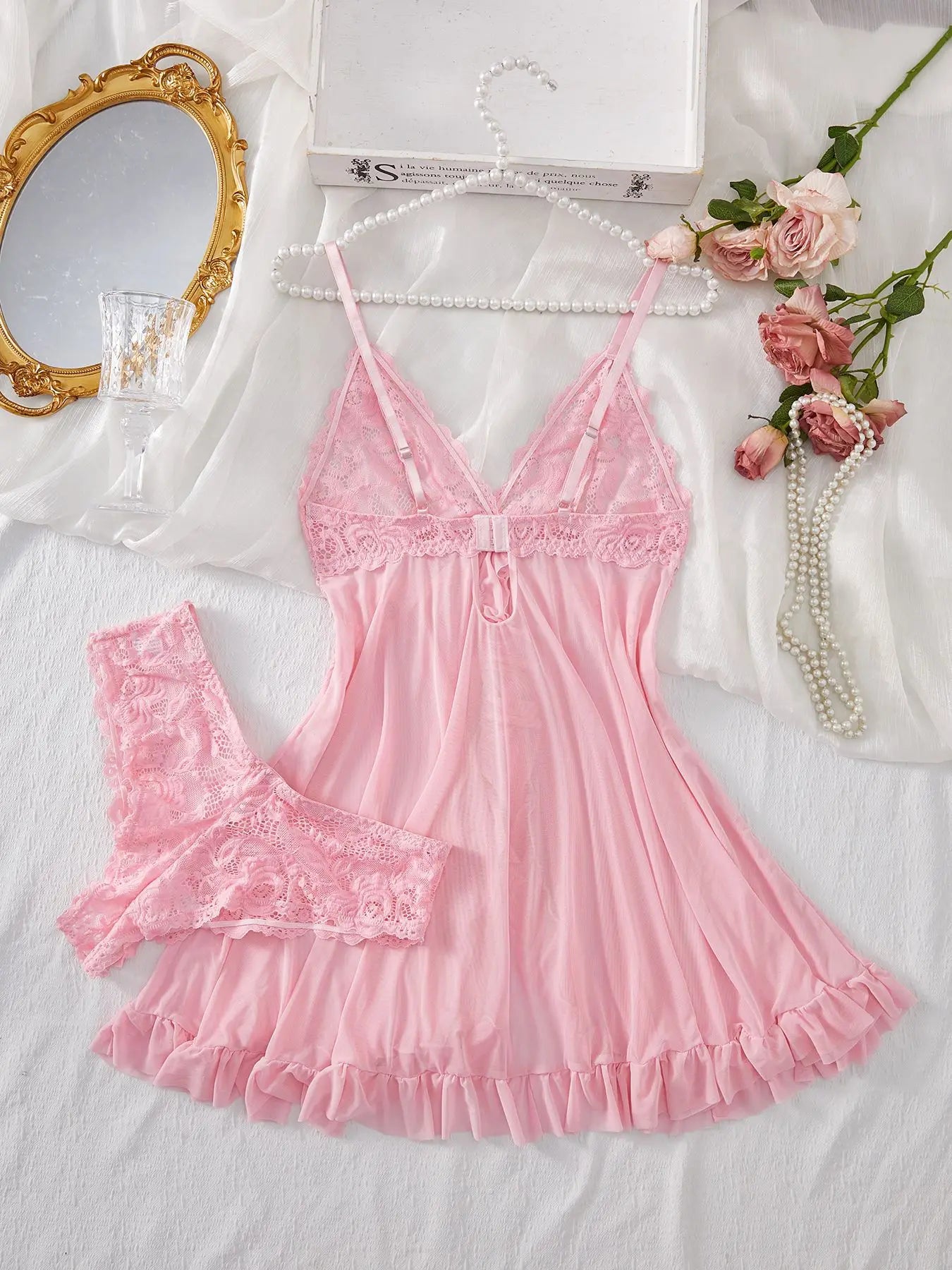 Alluring Lace Slip Dress - V-Neck Sleepwear & Underwear