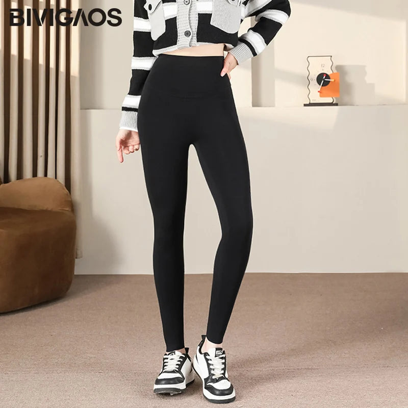 Women's Autumn Winter High-Waist Fleece-Lined Cotton Leggings