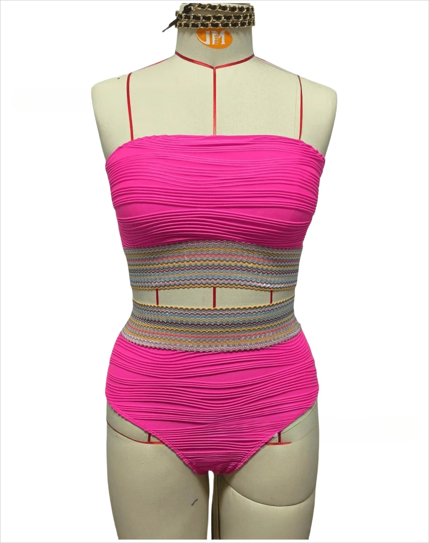 Swimwear Patchwork 2 Piece Strapless Bikini Set for Women – Bandeau Backless High Waist Bathing Suit