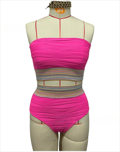 Swimwear Patchwork 2 Piece Strapless Bikini Set for Women – Bandeau Backless High Waist Bathing Suit