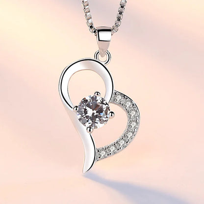 925 Sterling Silver Heart Moon Geometric Necklace