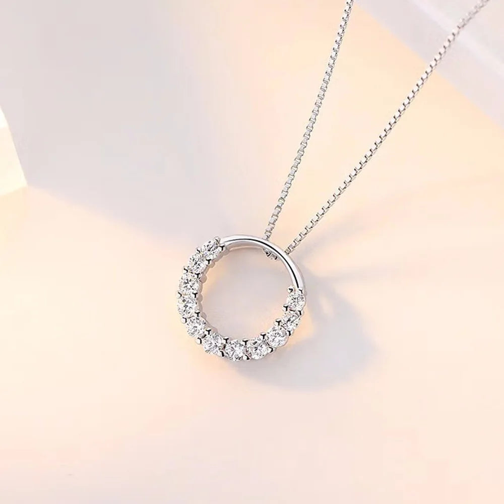 925 Sterling Silver Heart Moon Geometric Necklace