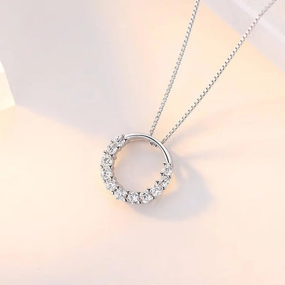 925 Sterling Silver Heart Moon Geometric Necklace