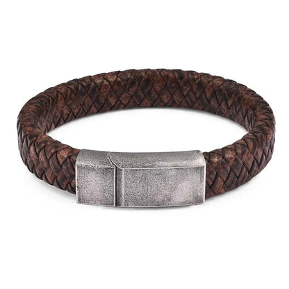 Jiayiqi Punk Men Jewelry Black/Brown Braided Leather Bracelet Stainless Steel Magnetic Clasp Fashion Bangles Gift 18.5/22/20.5cm