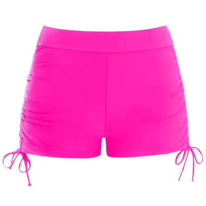 Women's High Waisted Swim Shorts with Drawstring & Ruched Bottom