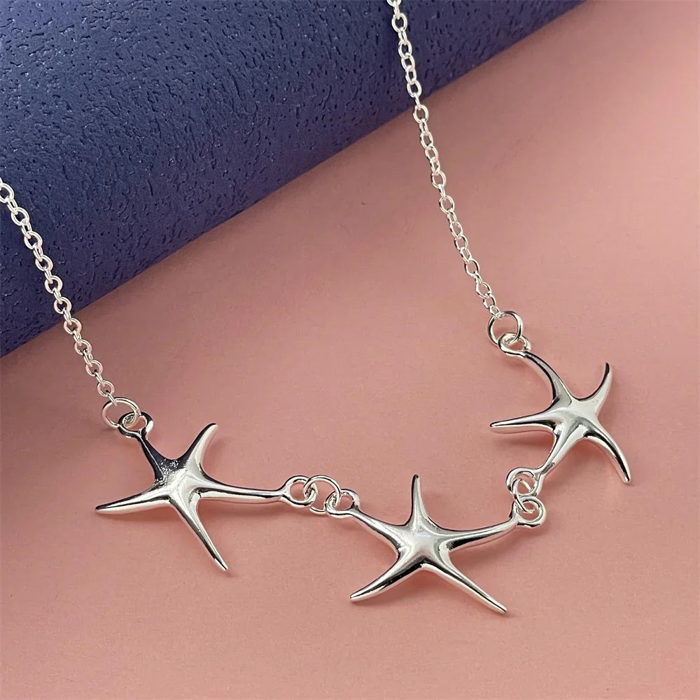 925 Sterling Silver Starfish Heart Pendant Necklace