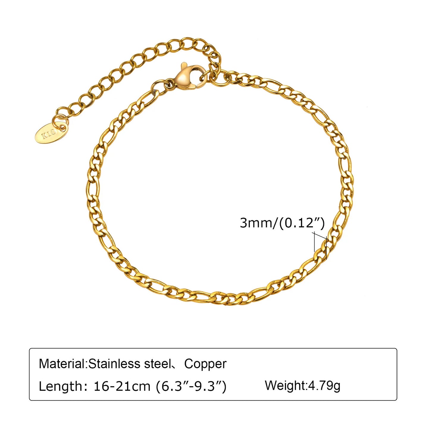 18K Gold Plated Stainless Steel Adjustable Eternity Bracelet for Women