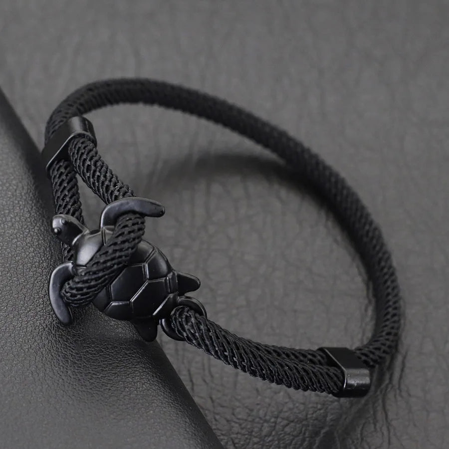 Men’s Marine Turtle Anchor Bracelet with Adjustable Nautical Rope Wrap