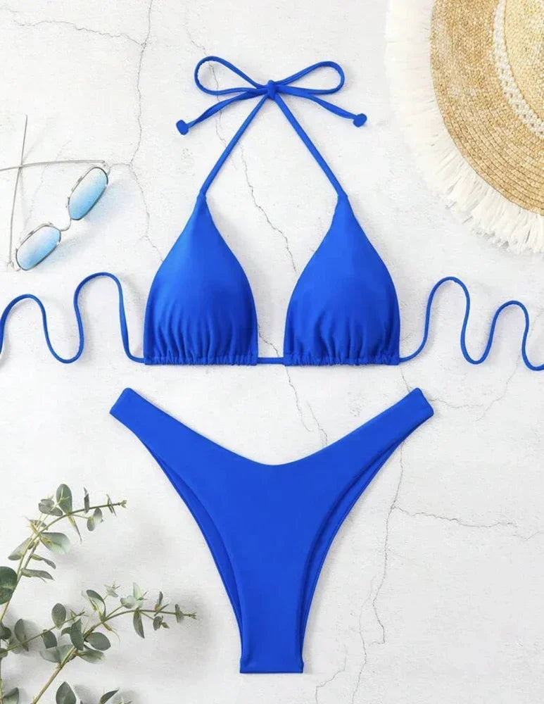 Women's Lace-Up Halter Thong Bikini Set