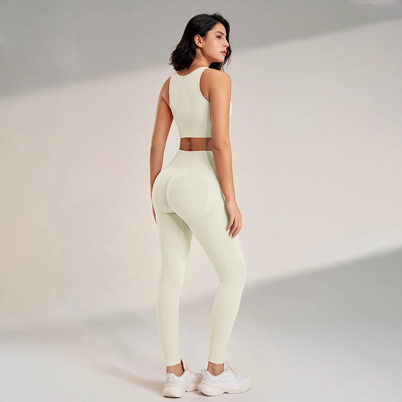 Women’s Yoga Clothing Set with High Waisted Leggings & Seamless Top