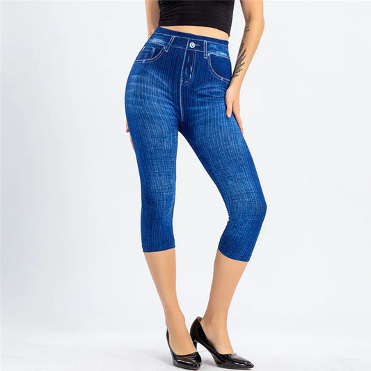TikTok Viral Denim Print Leggings – Scrunch Butt, High-Waisted & Stretch Fit
