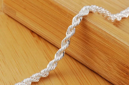 Fashion Charm 925 Sterling Silver Twisted Rope Chain Bracelet