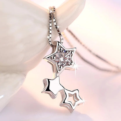 925 Sterling Silver Heart Moon Geometric Necklace