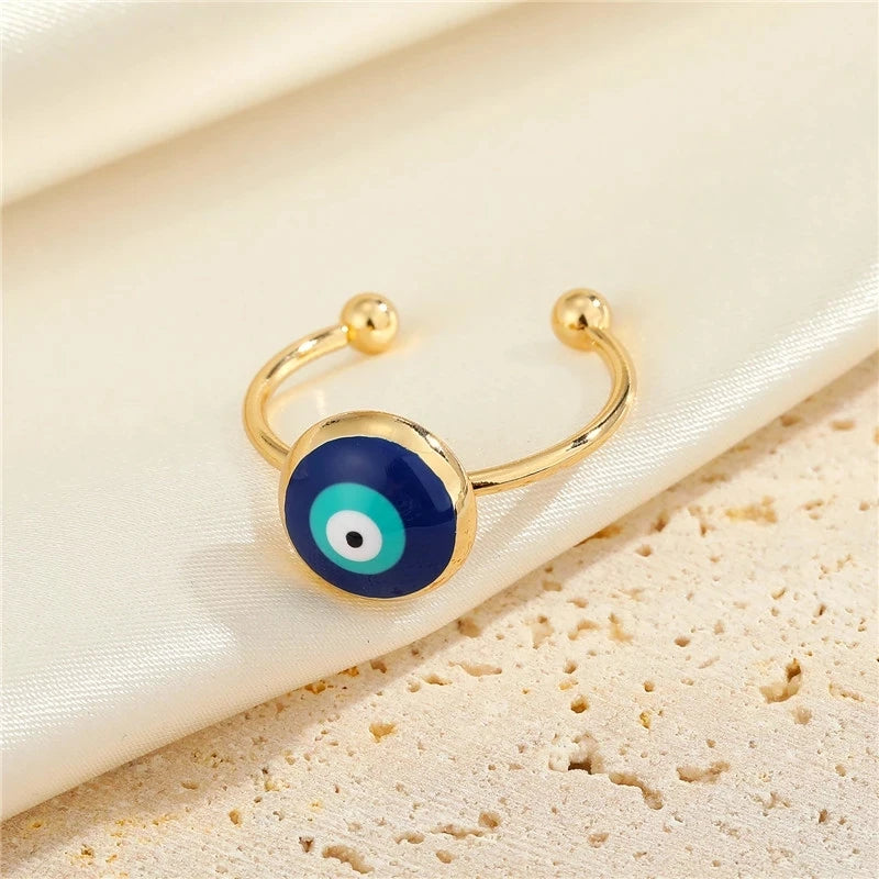 Bohemian Ethnic Metal Enamel Evil Eye Ring For Women - Vintage Punk Zircon Heart Blue Eye Finger Ring