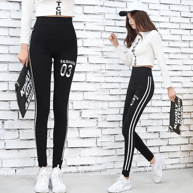 New Classic High Waist Striped Cotton Leggings for Women