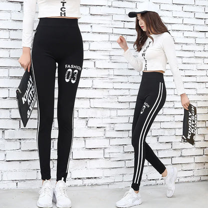 Classic Striped Large Size Casual Sport Gym Push Up Cotton Leggins