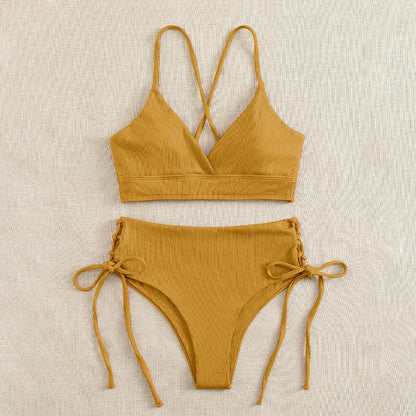 Cikini V-Neck Lace-Up Bikini Set