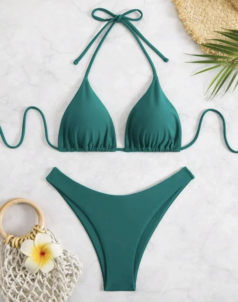 Women's Lace-Up Halter Thong Bikini Set