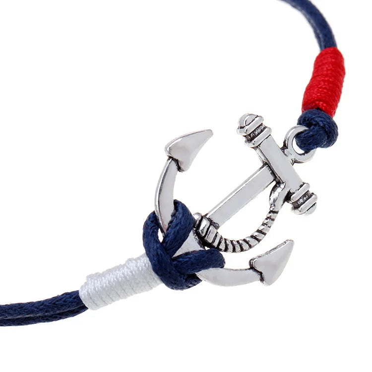 Blue Color Anchor Bracelet with Nautical Rope