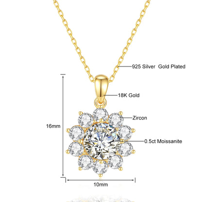 18k Gold Moissanite Necklace with Flower Pendant