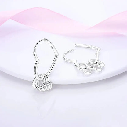 2024 New Sterling Silver S925 Multicolor Multi-Ring Heart-Shaped Earrings Simple Fine Jewelry Women Girls Fashion Party Gift