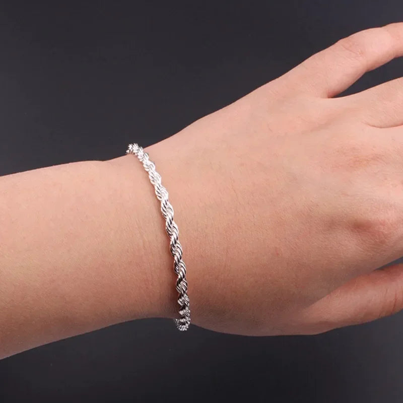 925 Sterling Silver 4MM Twisted Rope Bracelet