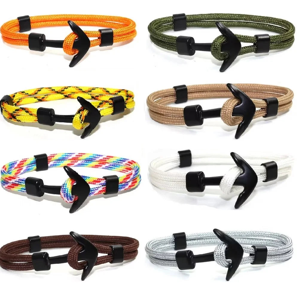 Woven Multilayer Black Anchor Bracelet for Men