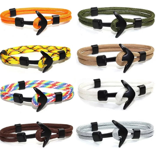 Woven Multilayer Black Anchor Bracelet for Men