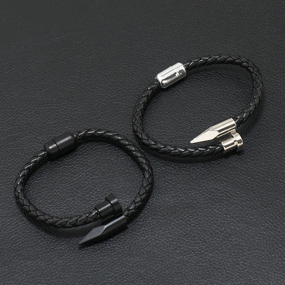 Nail Bullet Bracelet Alloy Magnet Buckle Men's Leather Rope Braided Bangle Handmade Bracelet