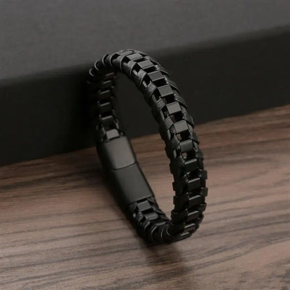 Jiayiqi Punk Men Jewelry Black/Brown Braided Leather Bracelet Stainless Steel Magnetic Clasp Fashion Bangles Gift 18.5/22/20.5cm